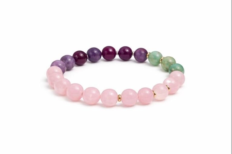 Beauty Queen Bracelet made with Rose Quartz Amethyst Chrysoprase for inner beauty and emotional balance