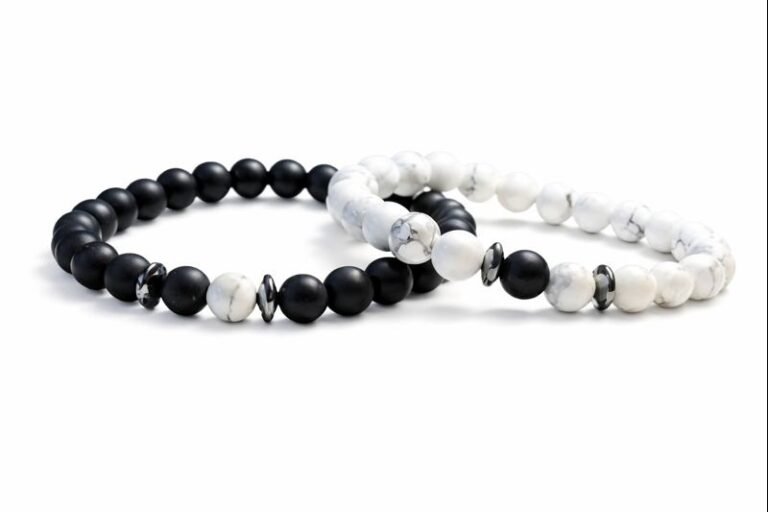 Love Birds Bracelet Combo with Black Onyx for him and Howlite for her for relationship harmony