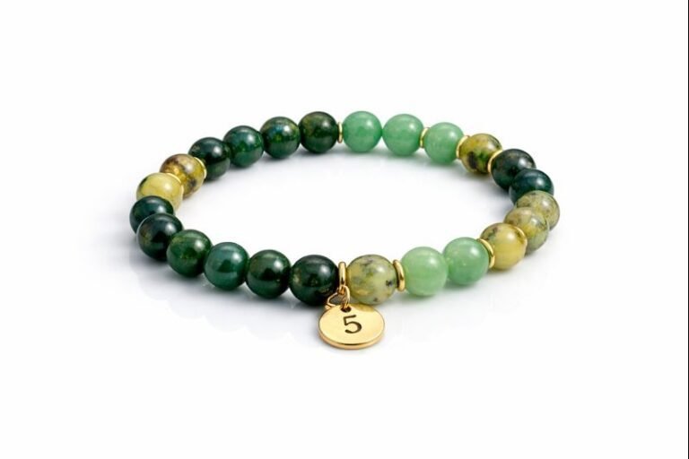 Numerology Bracelet for Missing Number 5 made with Green Jade Green Aventurine and Serpentine crystals