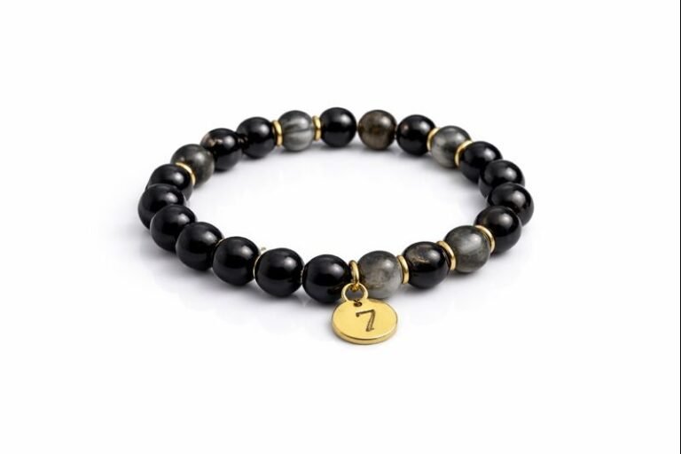 Numerology Bracelet for Missing Number 7 made with Black Cat’s Eye and Black Obsidian crystals