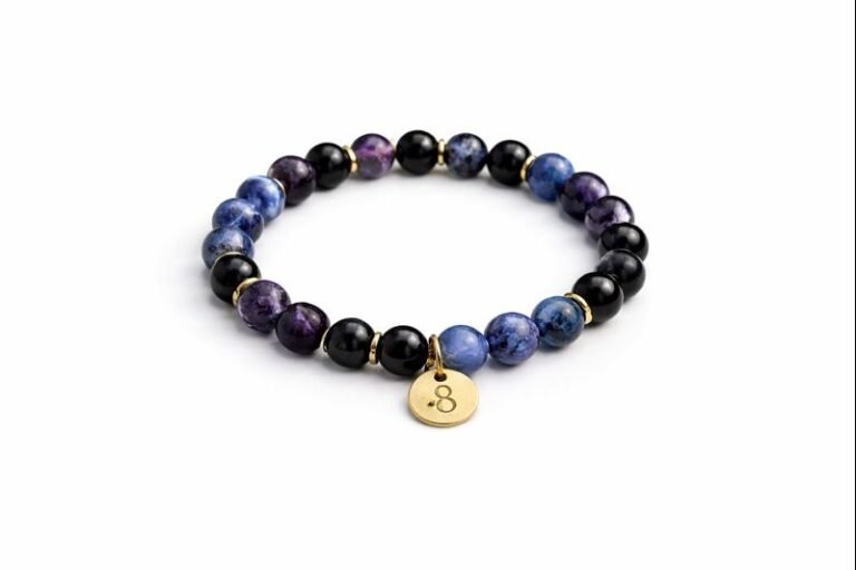 Numerology Bracelet for Missing Number 8 made with Sodalite Amethyst and Black Tourmaline crystals