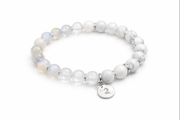Numerology Bracelet for Missing Number 2 made with Moonstone Selenite and Howlite crystals