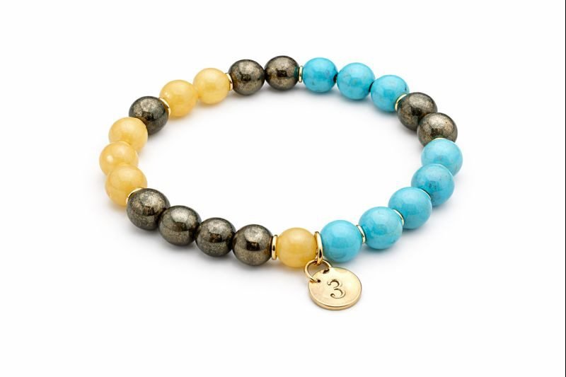 Numerology Bracelet for Missing Number 3 made with Pyrite Yellow Calcite and Turquoise crystals