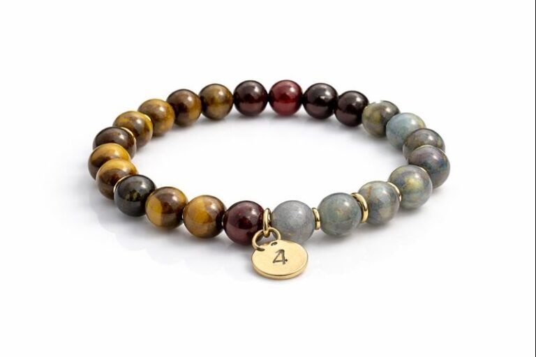 Numerology Bracelet for Missing Number 4 made with Tiger Eye Red Garnet and Labradorite crystals